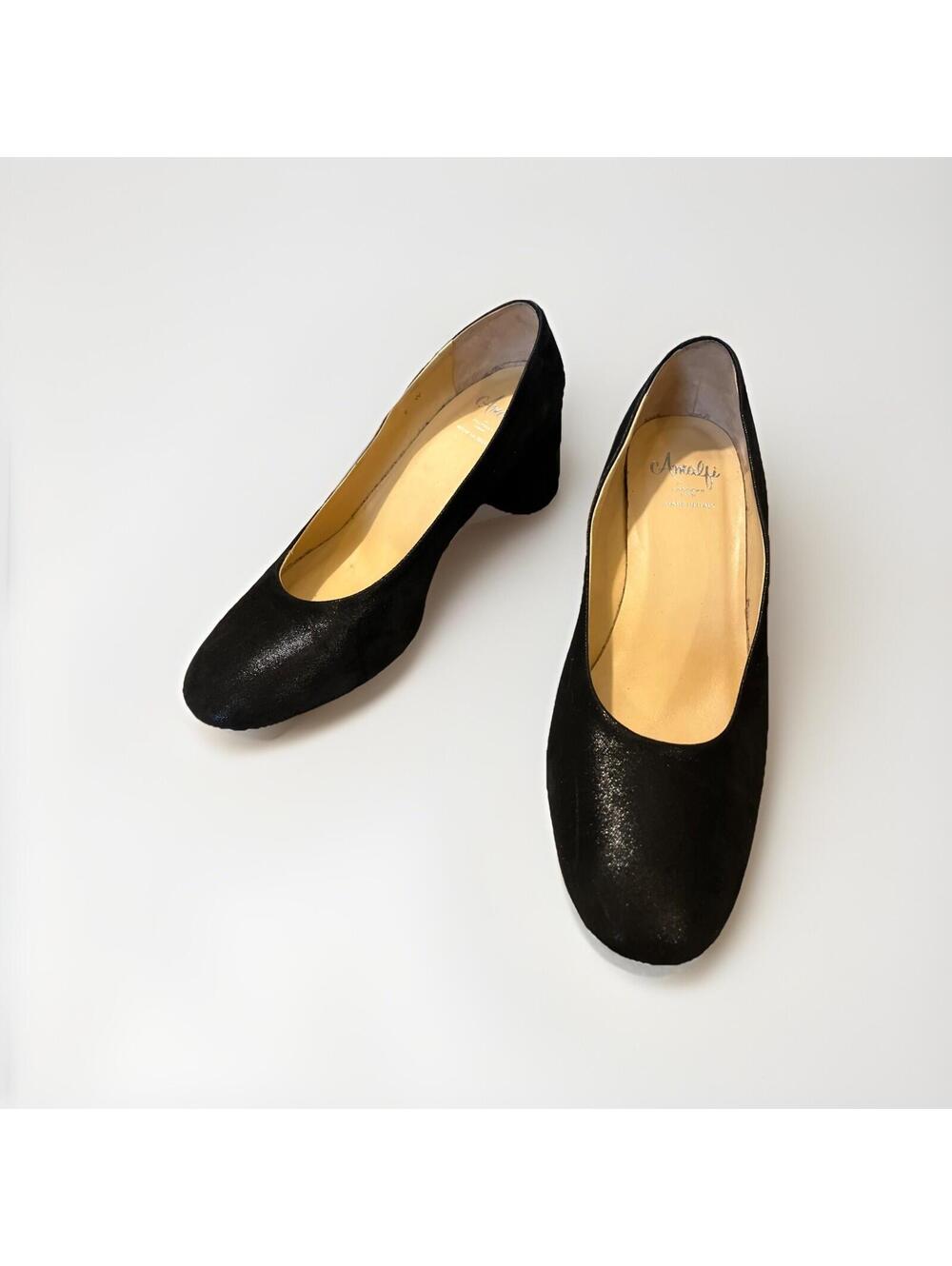 AMALFI BY RANGONI LADIES BLOCK HEEL BLACK SUEDE PUMPS SIZE 9W MADE IN ITALY